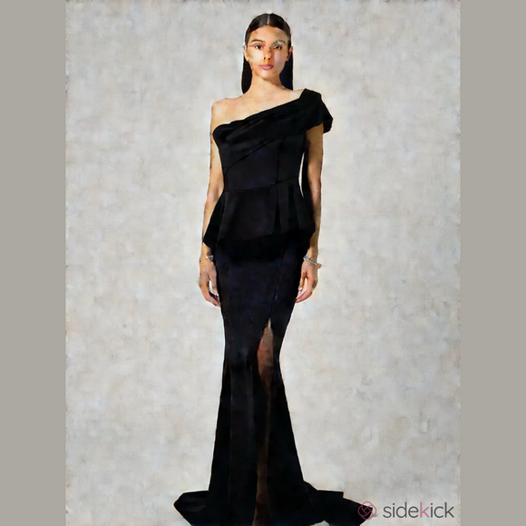 Private Label Dresses & Skirts - FORMAL Women’s Black Maxi Length One Shoulder side slit from hem Black Dress EUC